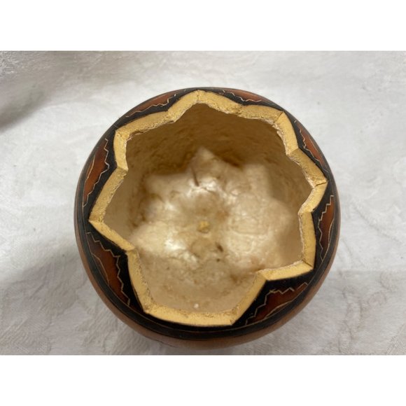 Gourd Trinket Box Bowl Bear Wood Burned Design Trees Nature 3.5”x3.5” - Picture 6 of 7